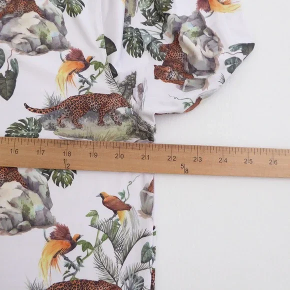 Waggle Mens Polo Golf Shirt White Leopard Bird Jungle Tropical Print Large - Picture 8 of 11